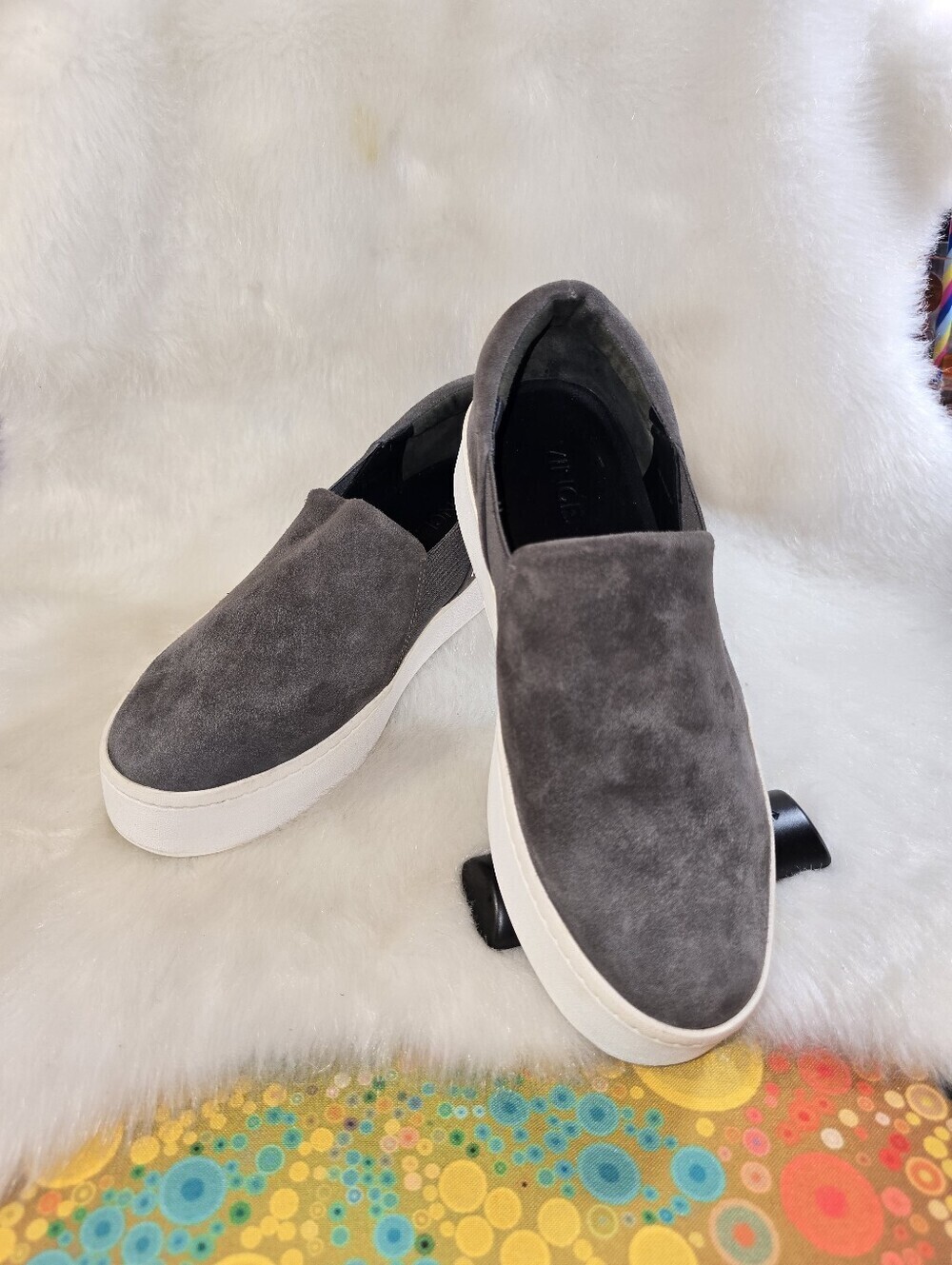 Vince Warren Womens Dark Gray Suede Slip-on Patform Sneakers